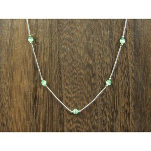 18" Sterling Silver Green Cat's Eye Stone Simple Necklace Vintage Minimalist